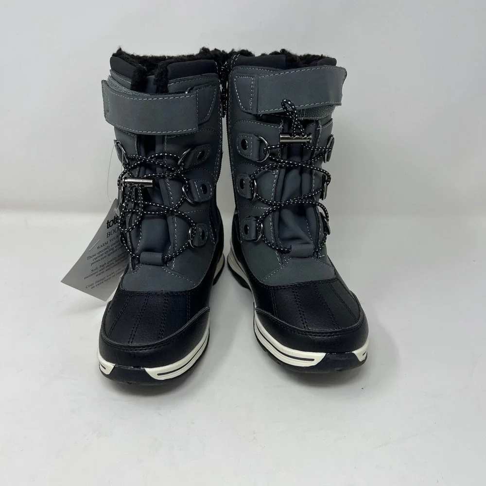 Totes Diamond 2 Kids Size 13 Grey Black Winter Snow Boots NWT Thermolite Zip